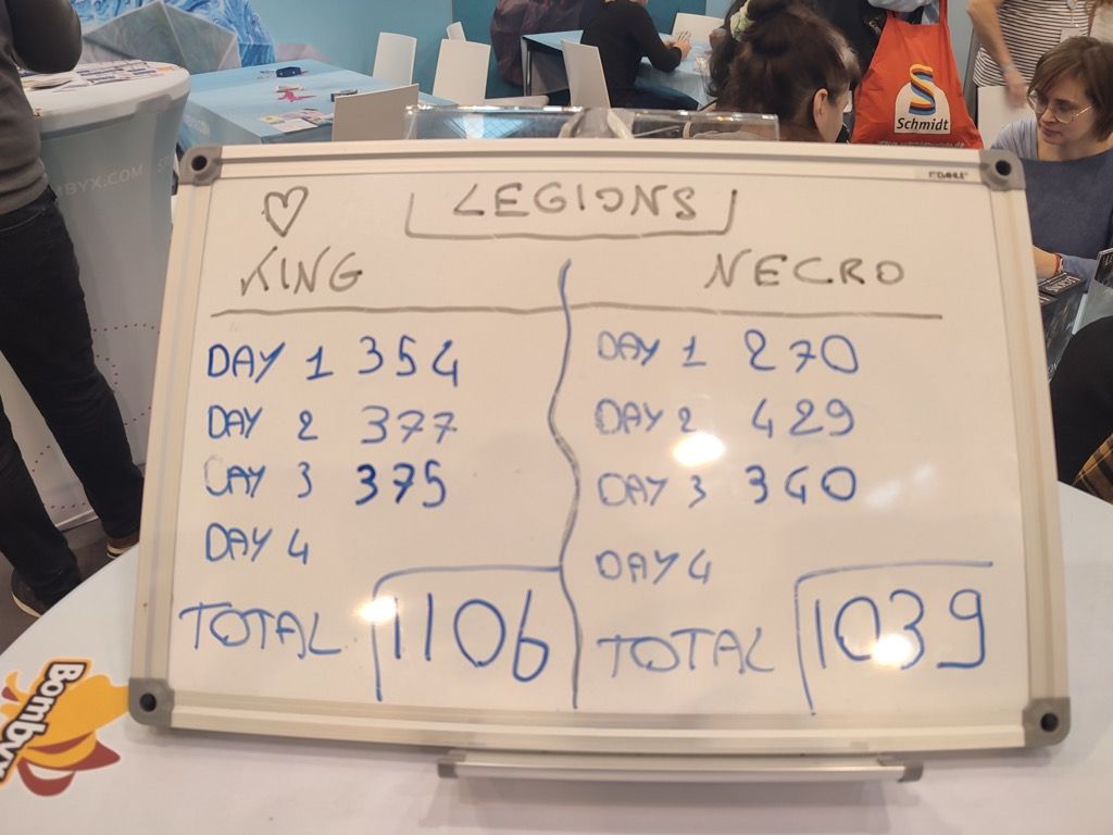 Rééquilibrage des victoires sur le stand de Bombyx qui présentait son nouveau jeu Légions dans l'univers d'Abyss.