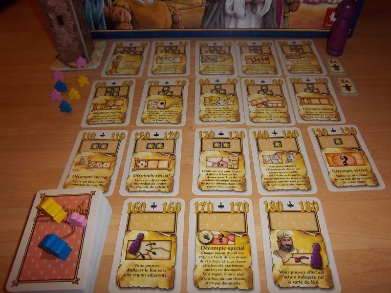 Extension Roi et Intrigues : Les cartes pouvoir du joueur jaune. Parmi celles-ci, il devra en choisir 13 pour la partie.