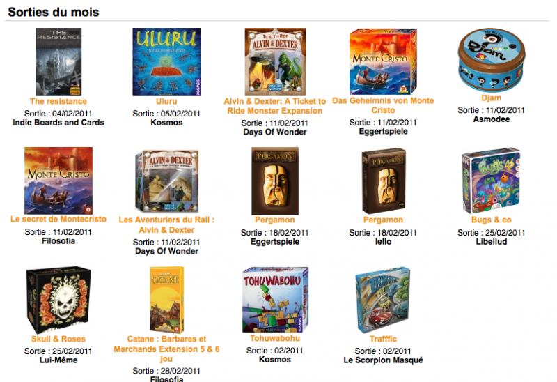 Calendrier des sorties de jeux de société