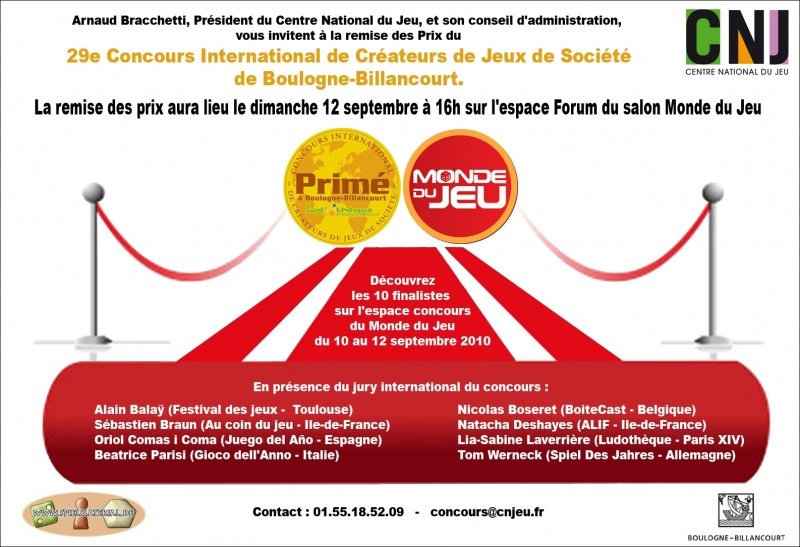 Les Finalistes 29e Concours international de créateurs de jeux de société